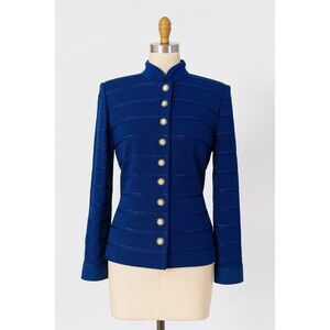 New! ST JOHN Evening Royal Blue Santana Knit Paillettes Sequins Jacket, Size 8
